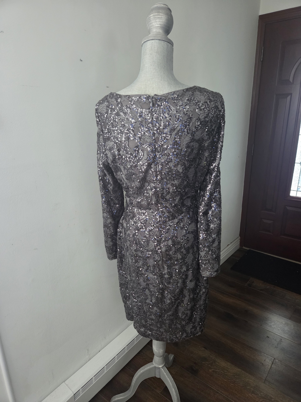 Ralph Lauren Long-Sleeve Sequin Cocktail Dress in Silver - Picture 2 of 3